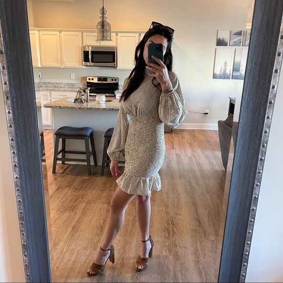 Billowy Beige Mini Dress - Picture 7 of 12